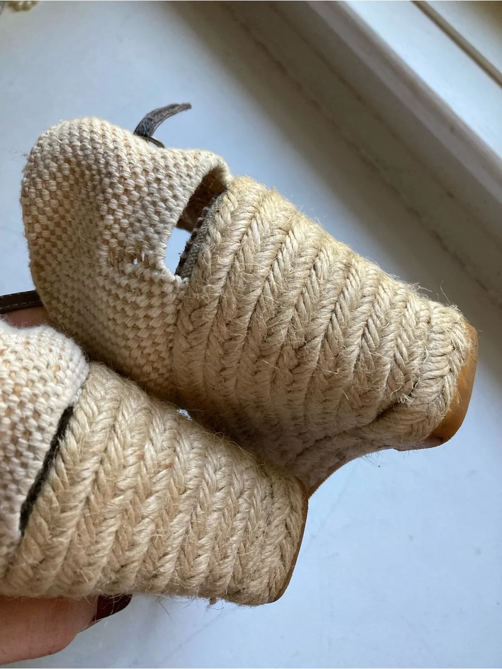 Jigsaw. Espadrille Wedge Sandals in Beige with Brown Straps